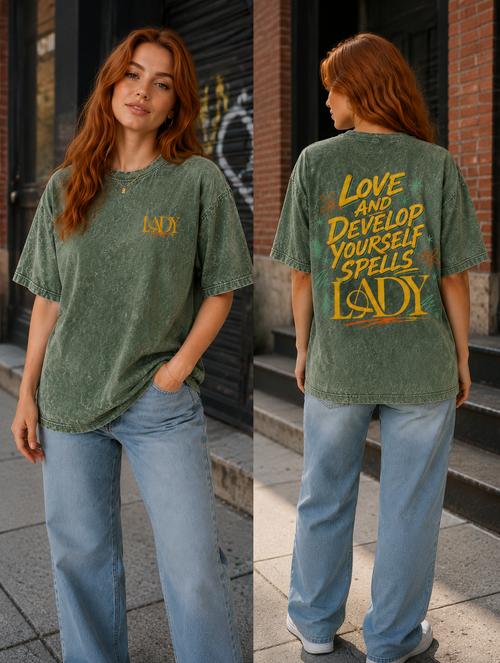 LADY Oversized Acid wash T