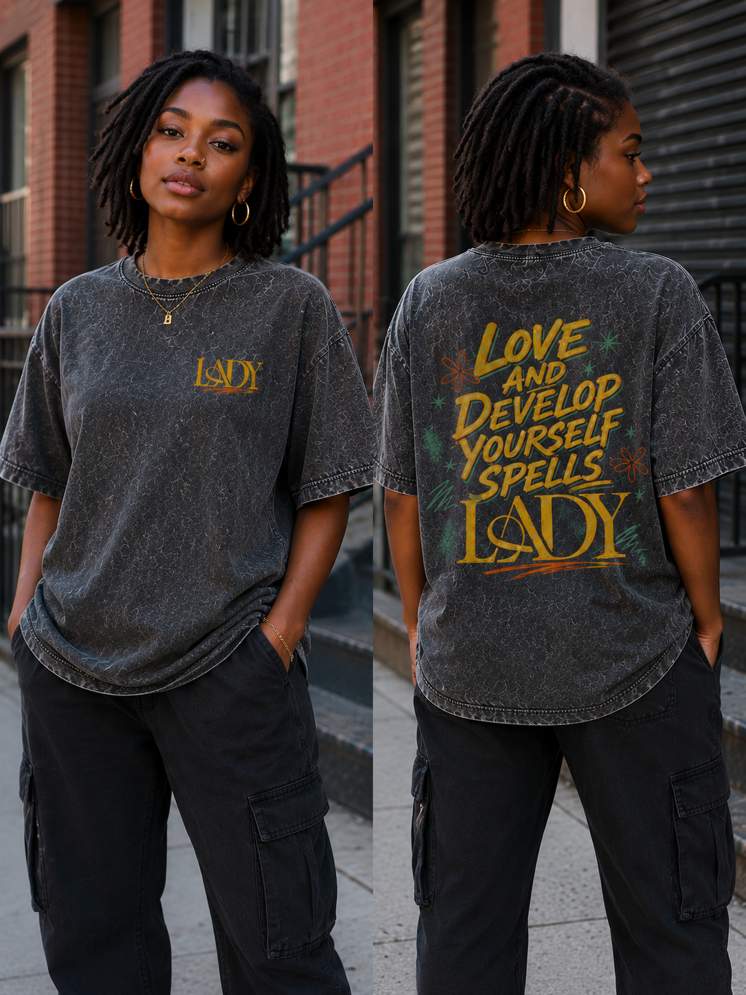 LADY Oversized Acid wash T