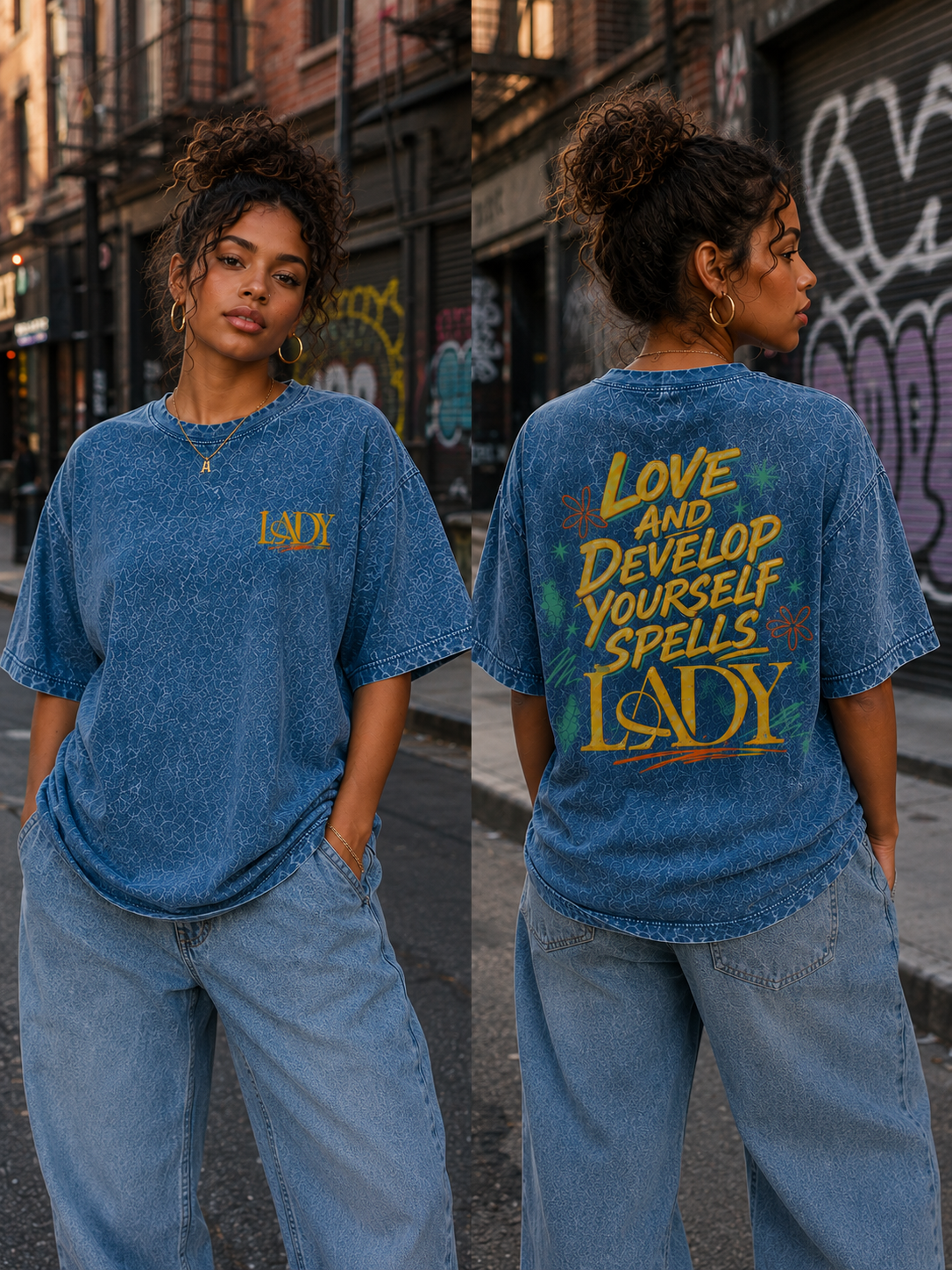 LADY Oversized Acid wash T