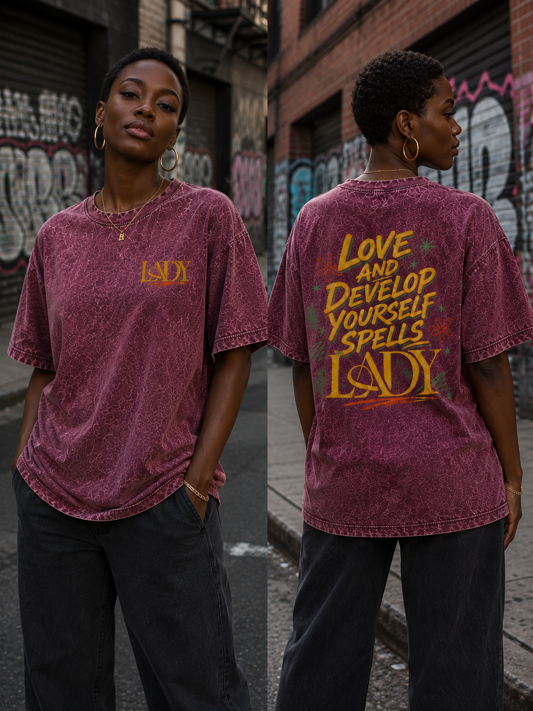 LADY Oversized Acid wash T